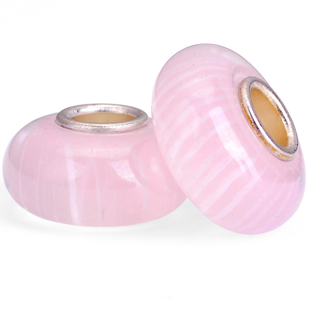 6447 Pink Murano Glass Charm Beads Silver Color Core fit European Bracelet